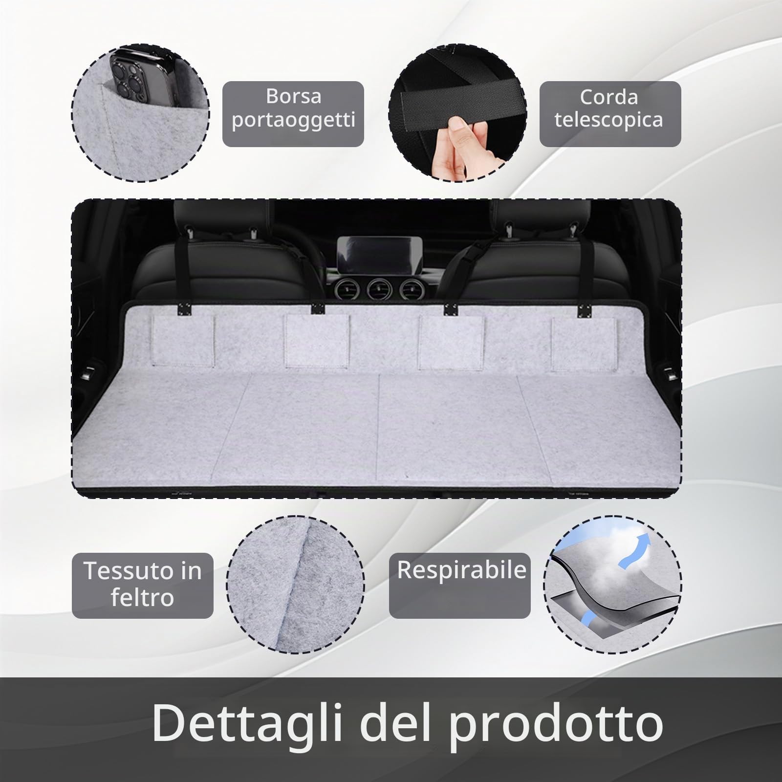 Ponte Per Sedile Posteriore Auto, Sedile Posteriore Pieghevole Per Cani Estensione Per Sediles Posteriore Autos Per Cani Per La Maggior Parte Delle Auto Suv Grigio Chiaro 125x55x2 Cm