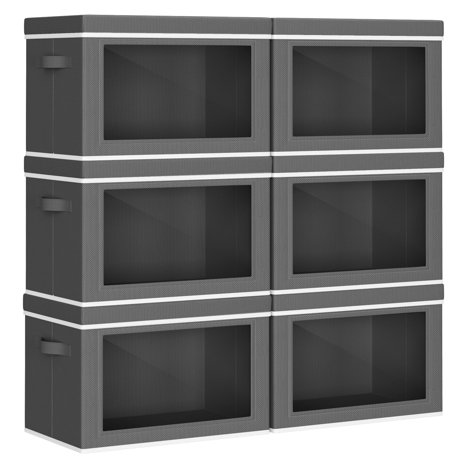 Homsorout Collapsible Storage Bins with Lids - Stackable Storage Containers with Window, 6 Pack Fabric Cube Bins for Closet, Home &amp; Office Organization Baskets, Dark Gray, 14.9" x 9.8" x 9.8"
