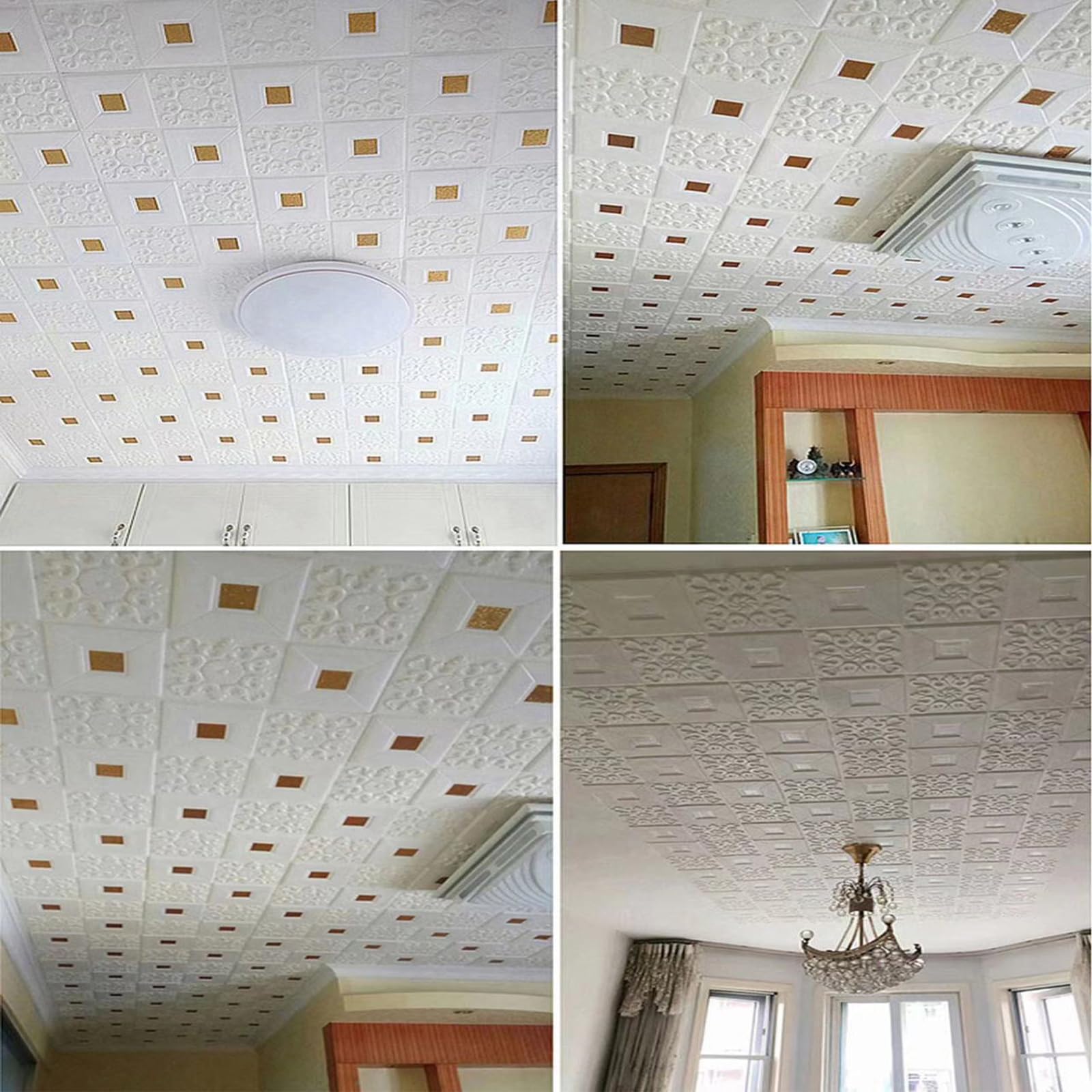 Techos Decorativos Sin Pegamento,Baldosas De Techo PVC Autoadhesivas,Paneles Suspendidos, Azulejos,Flexibles Y Resistentes A Grietas,Para Residencial/Baño/Cocina(Style a,50-pcs 35 * 35cm)