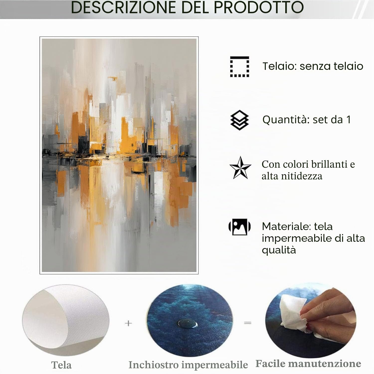 Quadro Moderno Soggiorno 70X100Cm Decorazioni Da Parete Quadri Su Tela Da Salotto Foto Senza Cornice Stampe Su Tela Camera Letto - Città Astratta - Paesaggio Dipinto A Olio - Grigio Chiaro