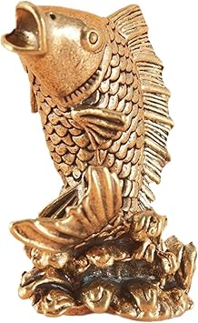 Brass Fish Figurine Golden Feng Shui Carp Arowana Statue Chinese Lucky Fish Office Desk Decor 1.77x2.36inch