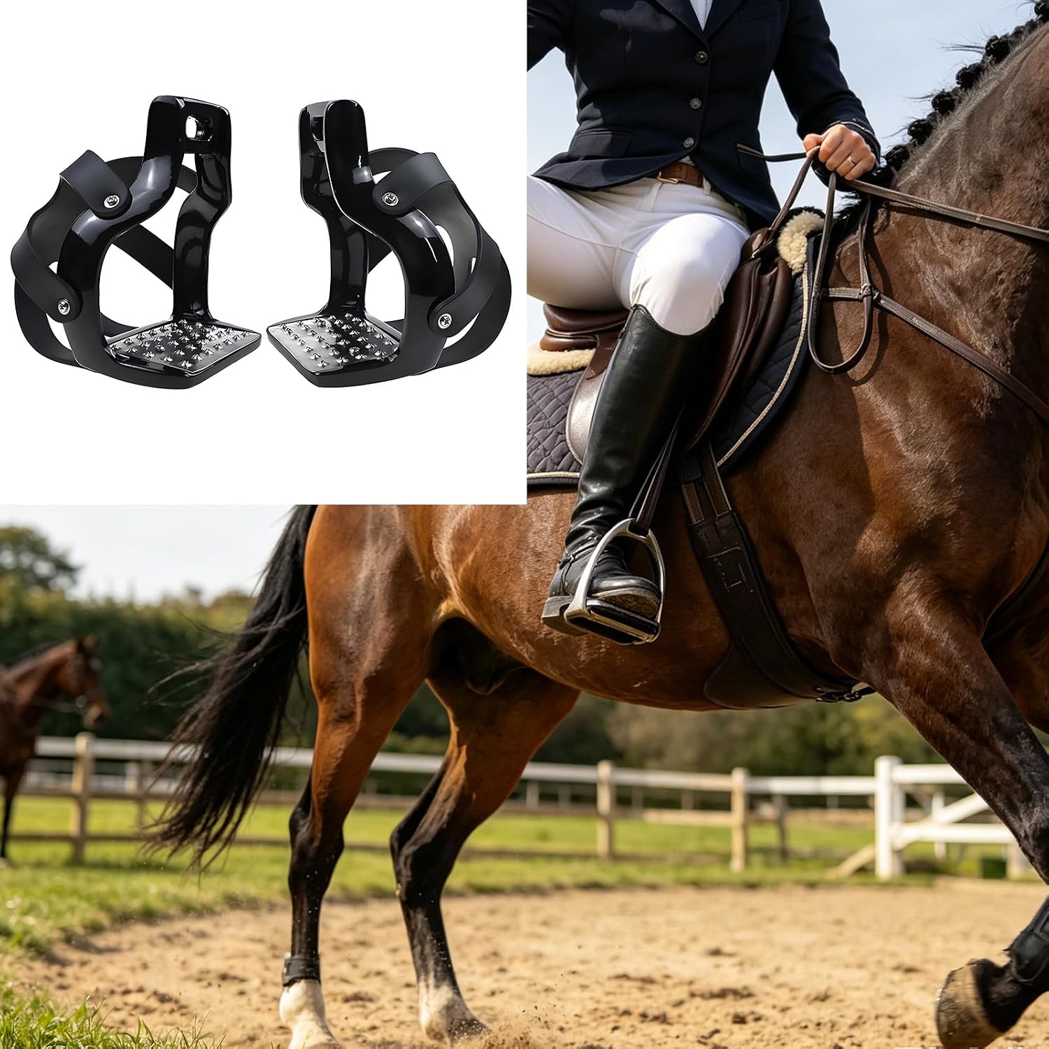 1 Pair Premium Equestrian Stirrups Professional Aluminum Horse Riding Stirrups with Safe Rubber Pad and Ergonomic Design Horse Riding with Stainless Steel