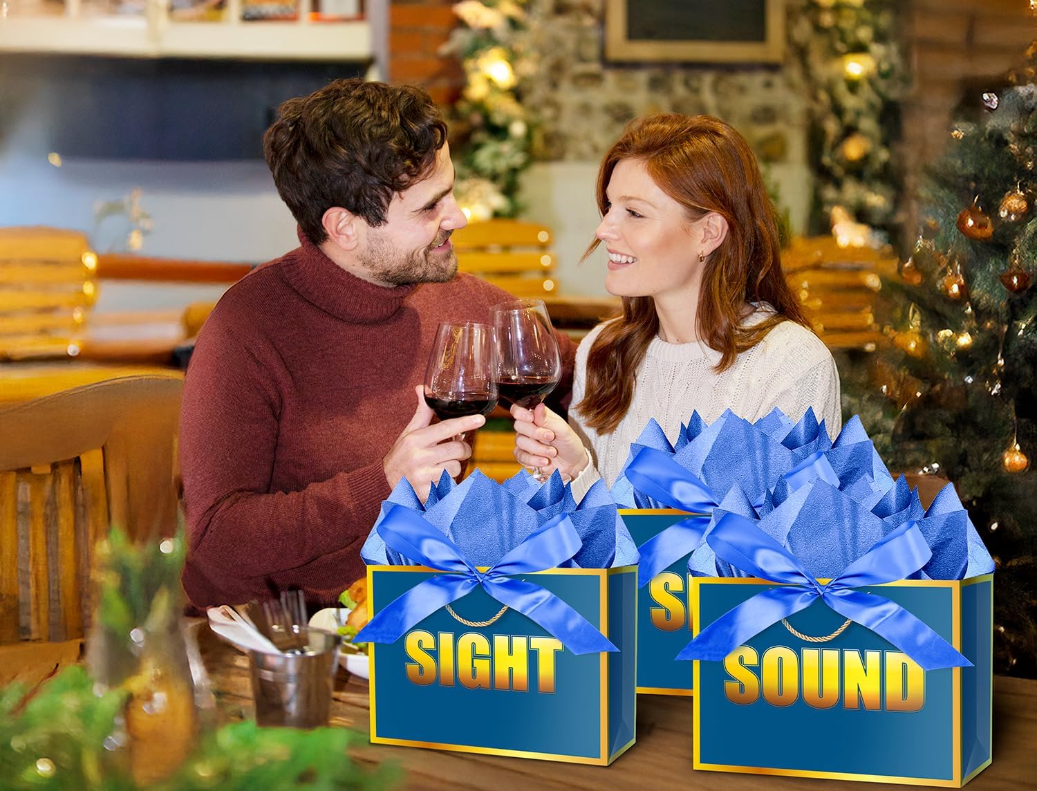 Jaywayang 5 Senses Gift Bags with Tissue Papers and Ribbons for Her Him Birthday Wedding Anniversary Mother's Day Valentine's Day Present Wrapping (Blue Gold) image 5