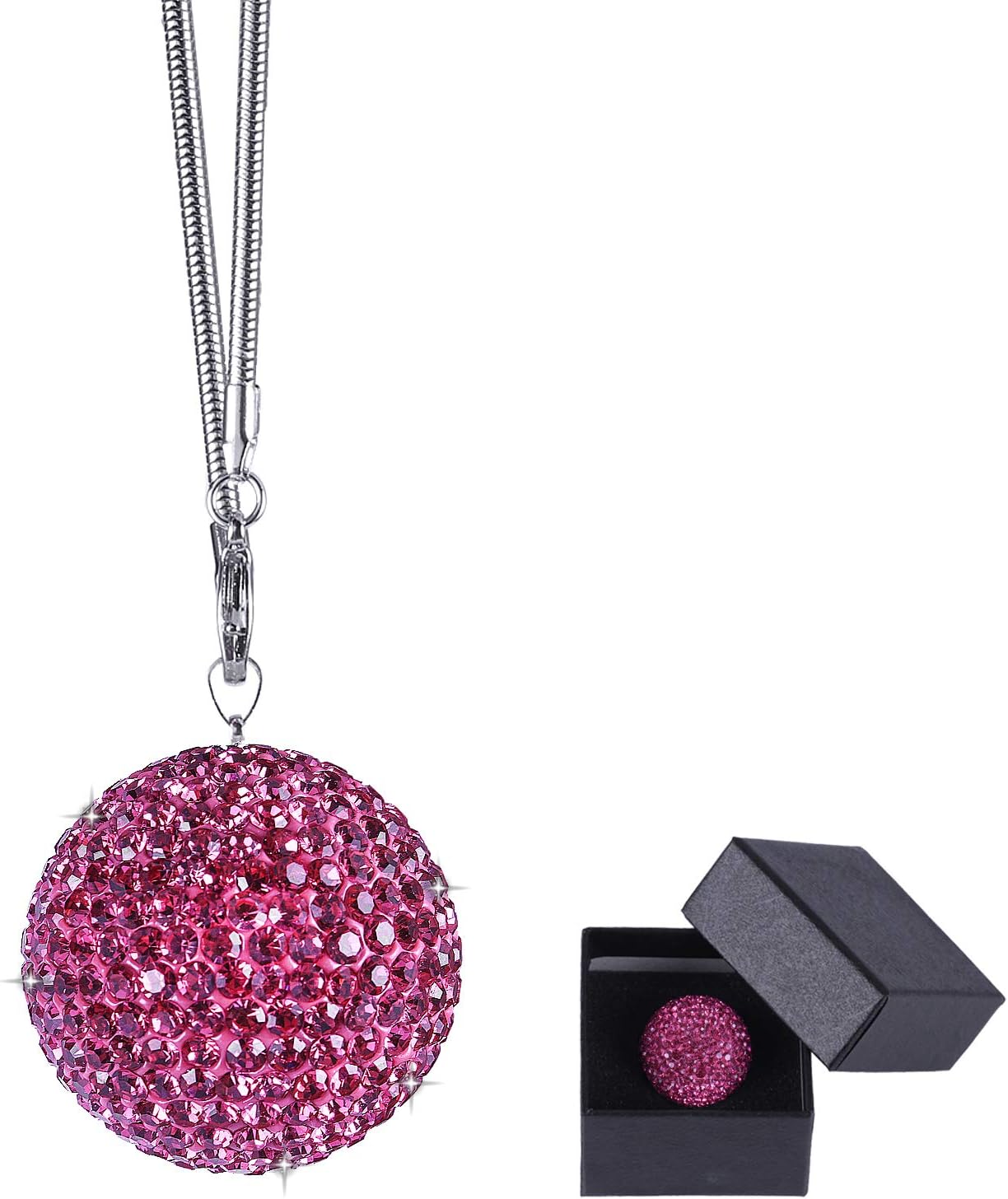 JUSTTOP Crystal Ball Car Rear View Mirror Charm, Crystal Rhinestone Home Decor Hanging Ornament (Rose Pink)