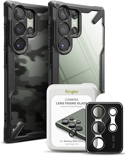 Ringke Fusion-X - Funda compatible con Samsung Galaxy S23 Ultra [negra] + marco de lente de cámara de vidrio compatible con Samsung Galaxy S23 Ultra