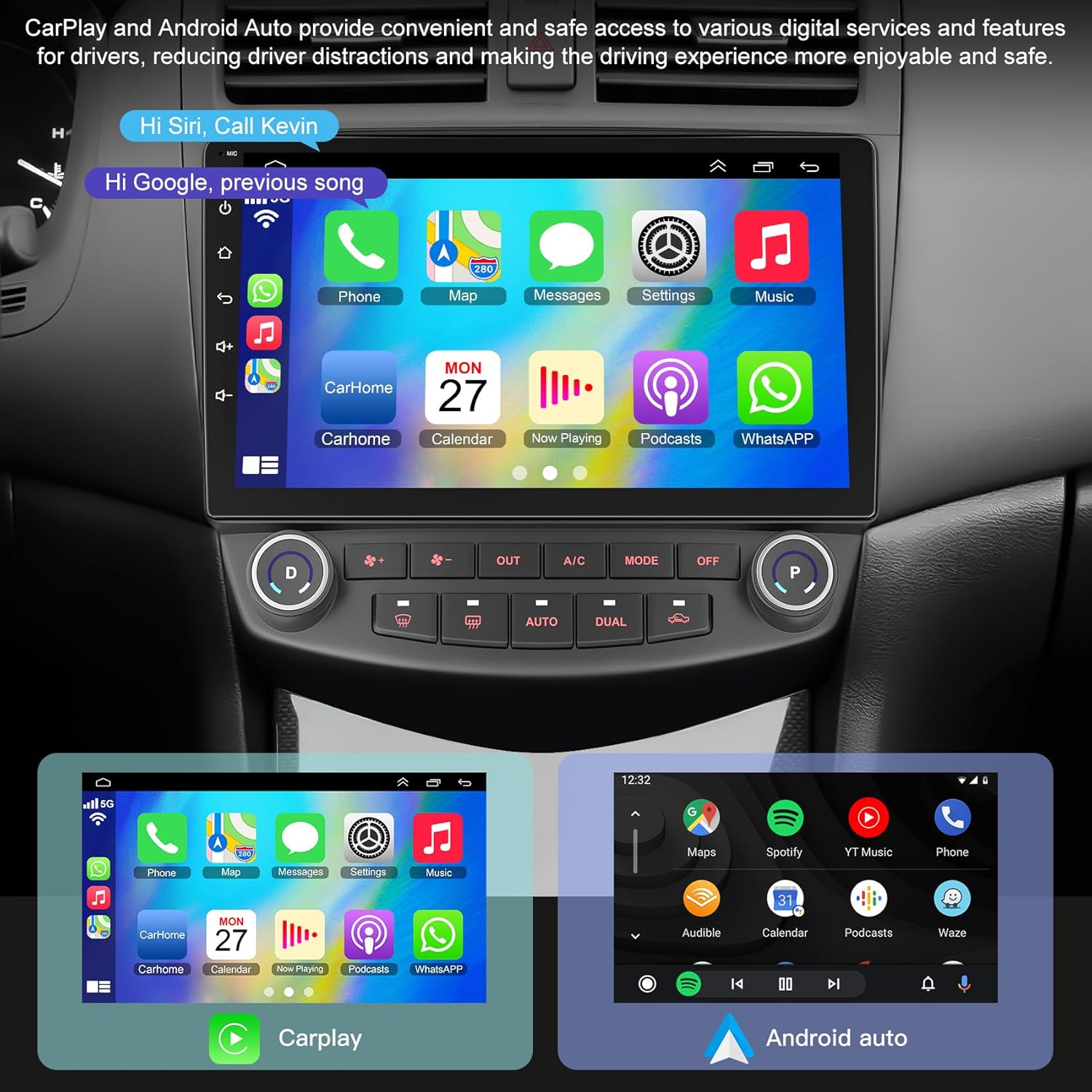4GB+64GB 8-core Car Radio for Honda Accord 2003 2004 2005 2006 2007, 10.1 Inch Touch Screen Support Wireless CarPlay & Android Auto, Bluetooth 5.2, GPS & WiFi, Backup Camera Car Stereo, Android 13