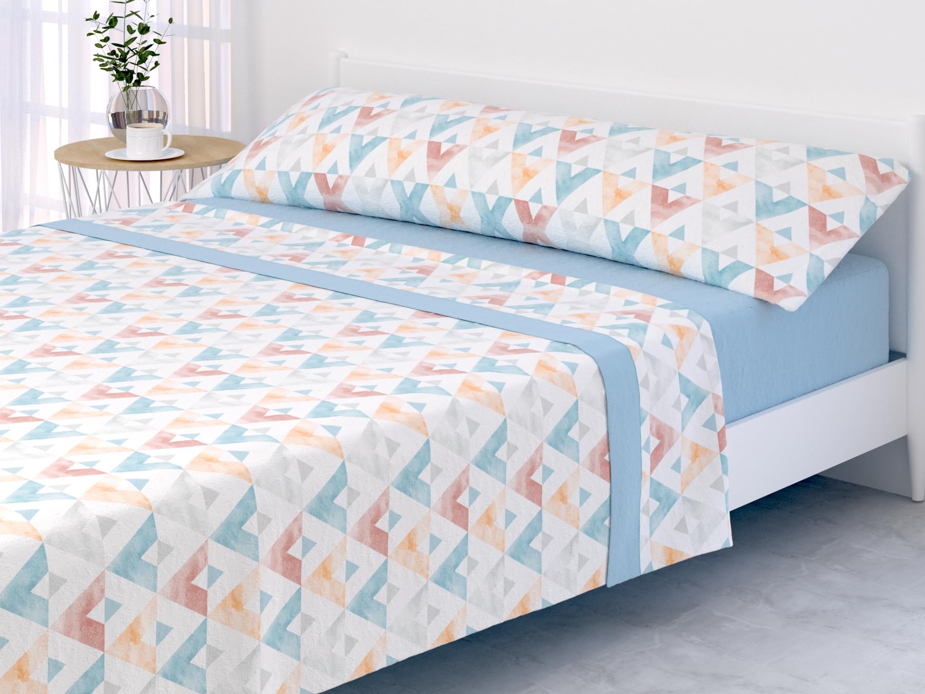 DMATEO Juego sábana Invierno PIRINEO Estampado Ref.1830 (Celeste, 150cm)