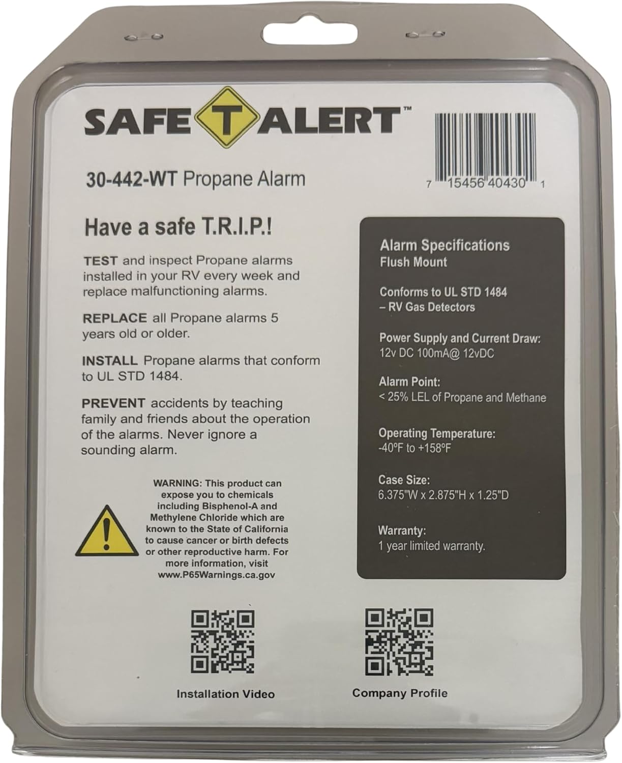 MTI Industries 30-442-P-WT Propane Gas Alarm – White