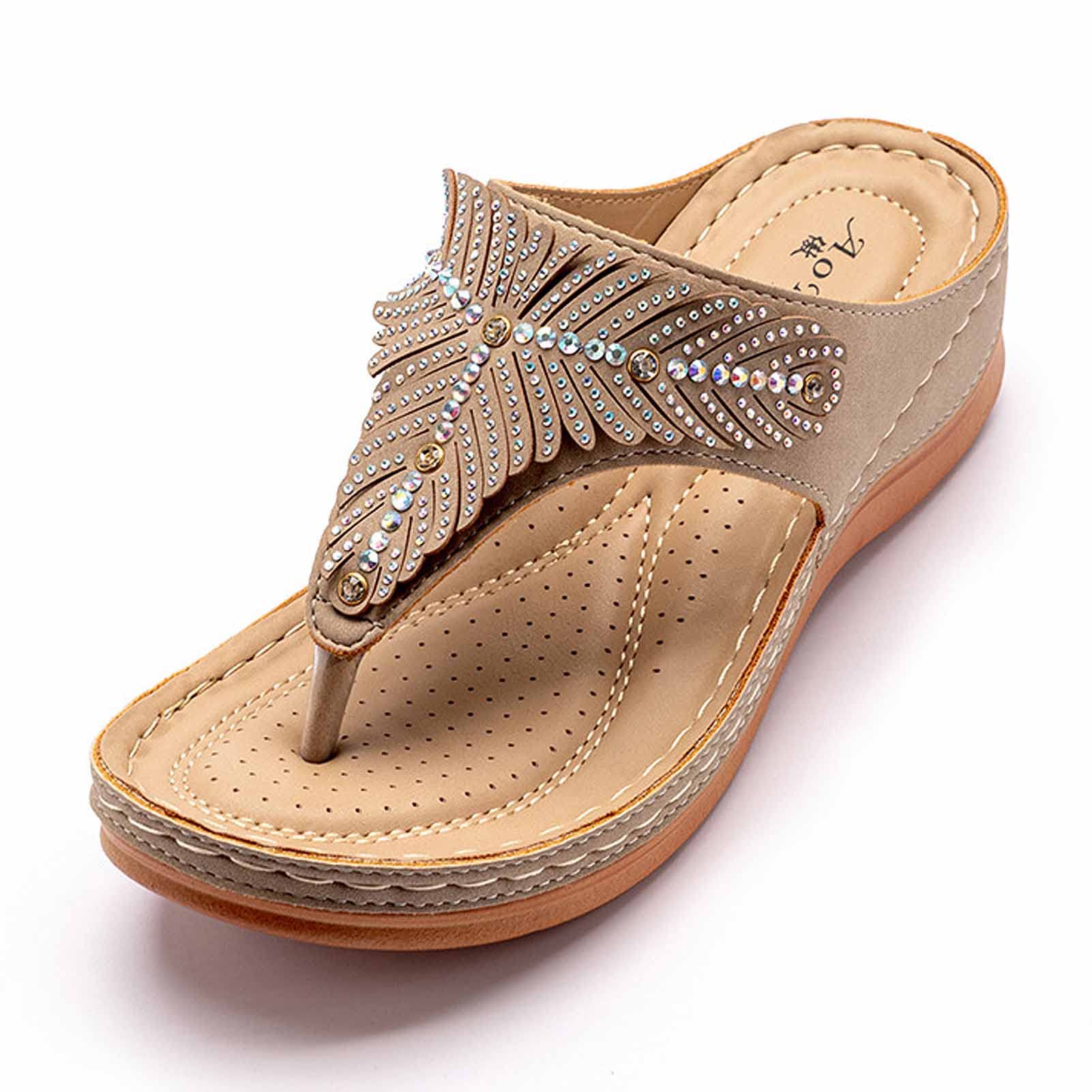Sandales plates pour femmes dames nu-pieds perlés et strass de plage