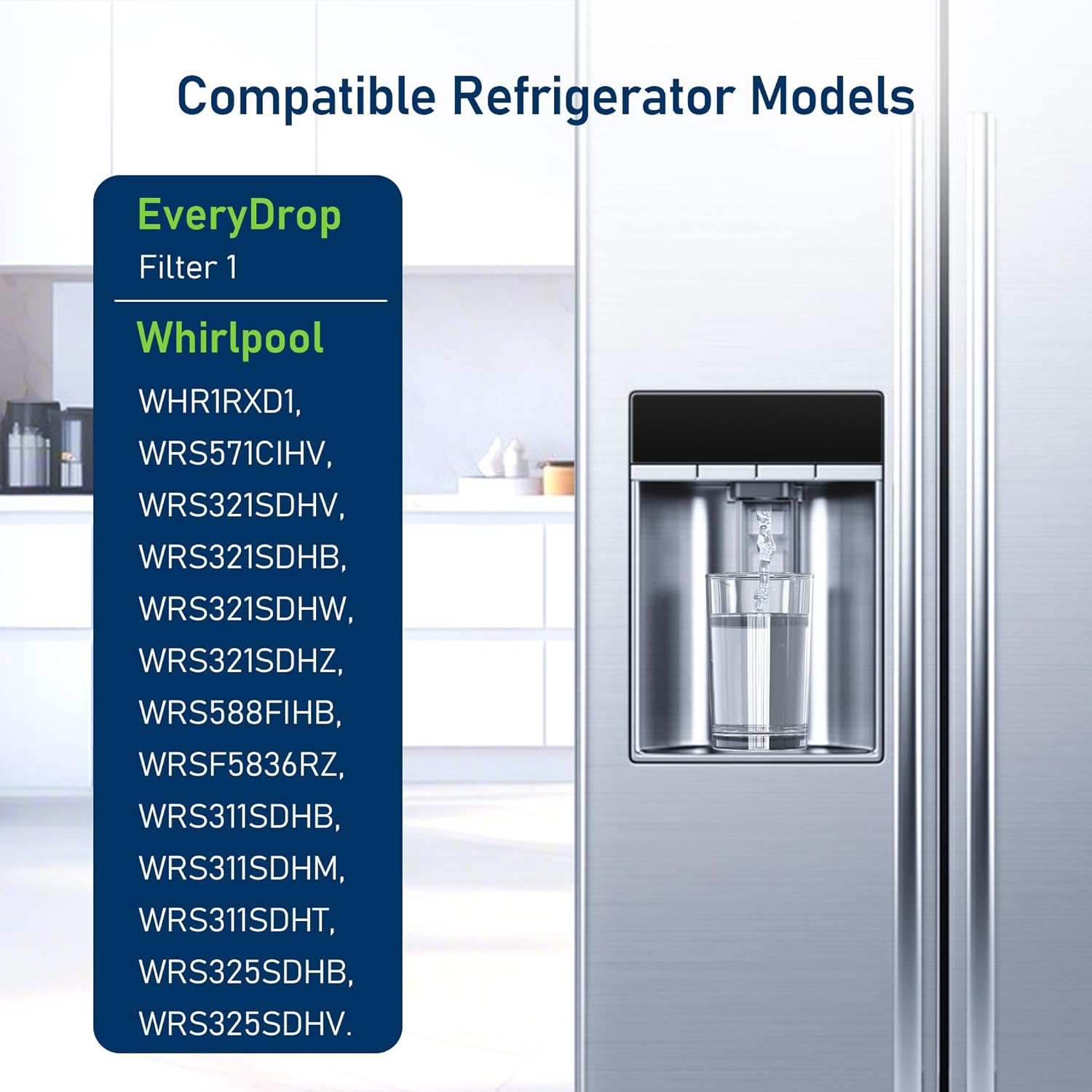 TEEHAY WHR1RXD1 Water Filter 1 Replacement, Compatible with Whirlpool WRS321SDHV, WRS321SDHB, WRS321SDHW, WRS321SDHZ, WRS325SDHB, WRS571CIHV, WRS571CIHV, WRSF5836RZ, WRS311SDHM, 2 Pack