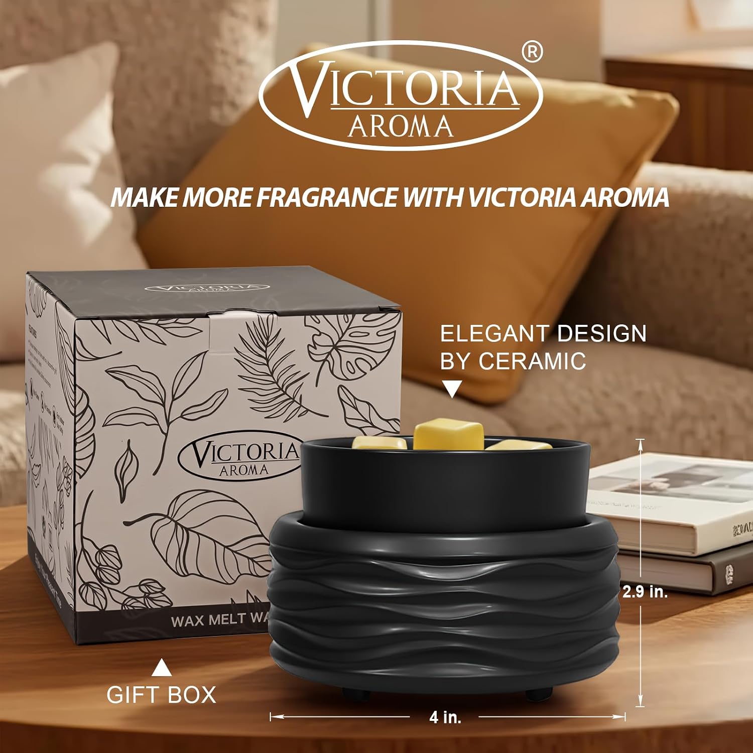 VICTORIA AROMA Ceramic Wax Melt Warmer for Scented Wax, Electric Wax Warmer with Timer, Oil Burner & Candle Melter, Adjustable Heat & Auto Shut-Off, Home Office Decor Gift（Black）