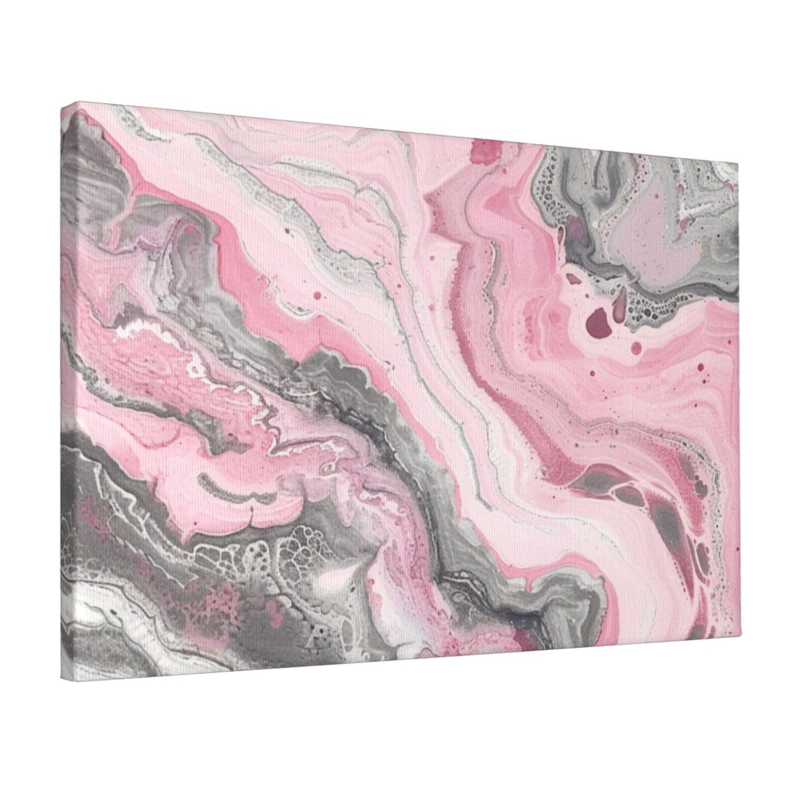 YKLJG Pink Abstract Ink Marble Gray Artistic Printed Wall Art Canvas Prints 45x30 CM Wooden Framed Picture Painting Artwork for Bedroom Kitchen Home Office Decor