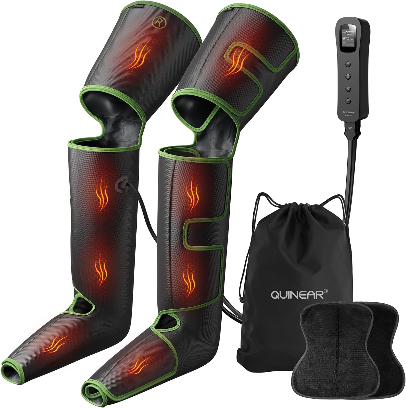 QUINEAR Leg Massager with Heat and Compression, Sequential Compression Device with 3 Modes 3 Intensities 3 Heat and 2 Extensions for Calf Feet Thigh Circulation and Pain Relief