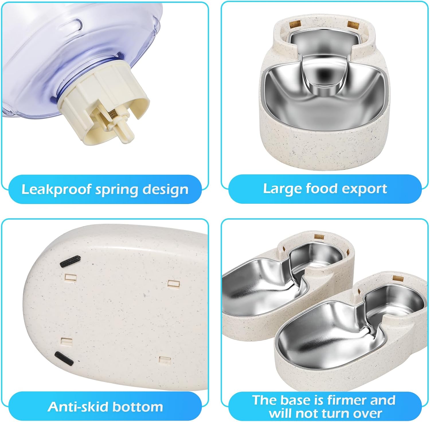 Automatic Cat Feeder and Water Dispenser with Stainless Steel Bowl Gravity Food Feeder and Waterer Set for Small Medium Dog Puppy Kitten 1 Gallon x 2(Beige)