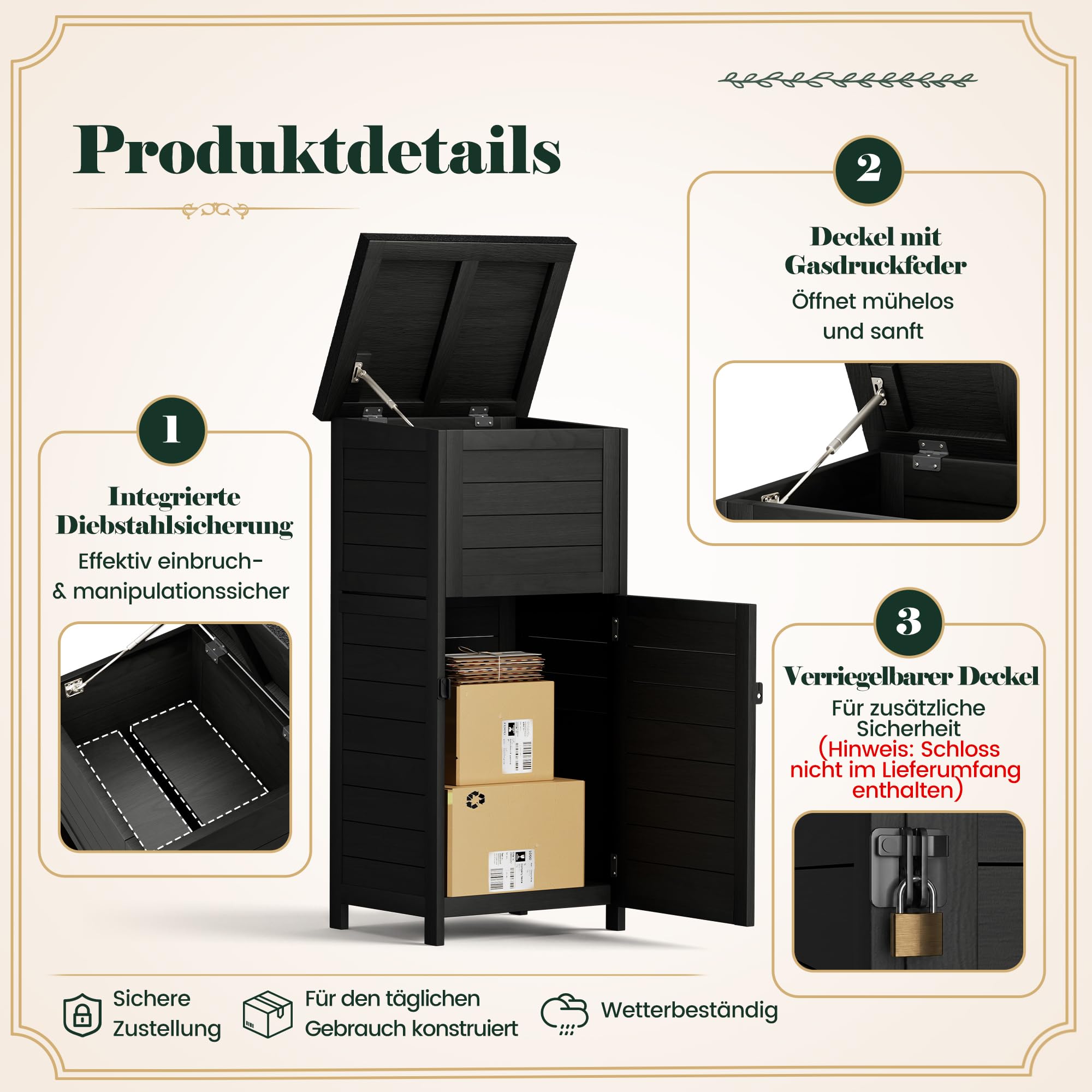 Pamapic Paketbox, Extra Große Briefkasten mit Paketfach den Außenbereich, Bodenmontiert, Abschließbar, Wetterfeste Paketbriefkasten Holz mit Klappdeckel, Schräger Oberseite, 50x49x114 cm, Schwarz