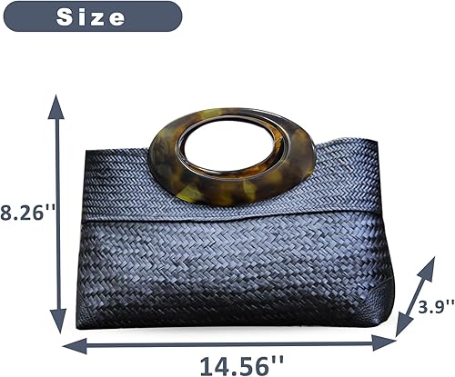 Miniatura 2 de QTKJ Bolsa de playa de verano, bolso de ratán hecho a mano, mango de madera redondo, diseño retro de paja grande, para vacaciones en la playa, uso