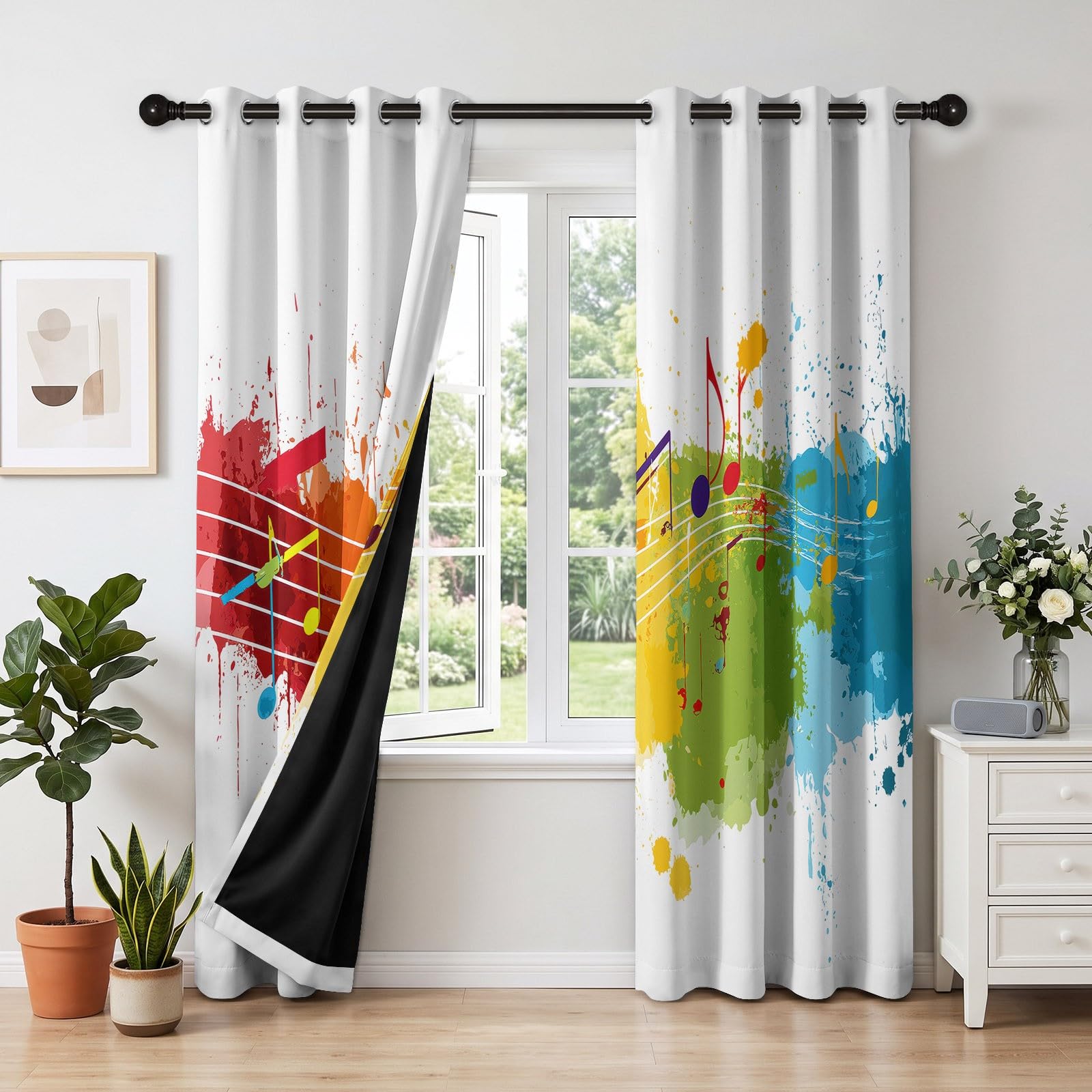 Zasłony zaciemniające 2 sztuki muzyka nuty, zasłony do salonu, izolowane termicznie zasłony z oczkami do pokoju dziecięcego sypialni, kolor, 140 x 245 cm