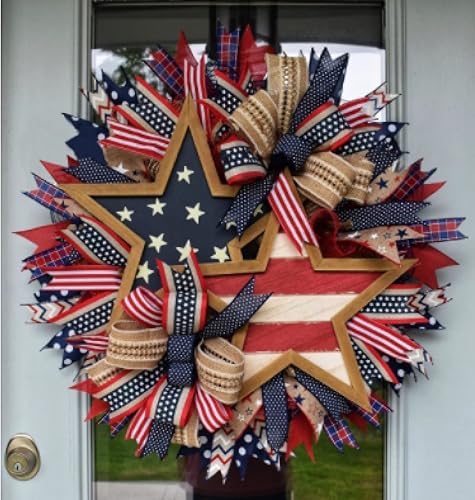 Miniatura 1 de Coronas del 4 de julio para puerta delantera exterior, grande, corona patriótica del Día de la Independencia de 17 pulgadas para decoración del