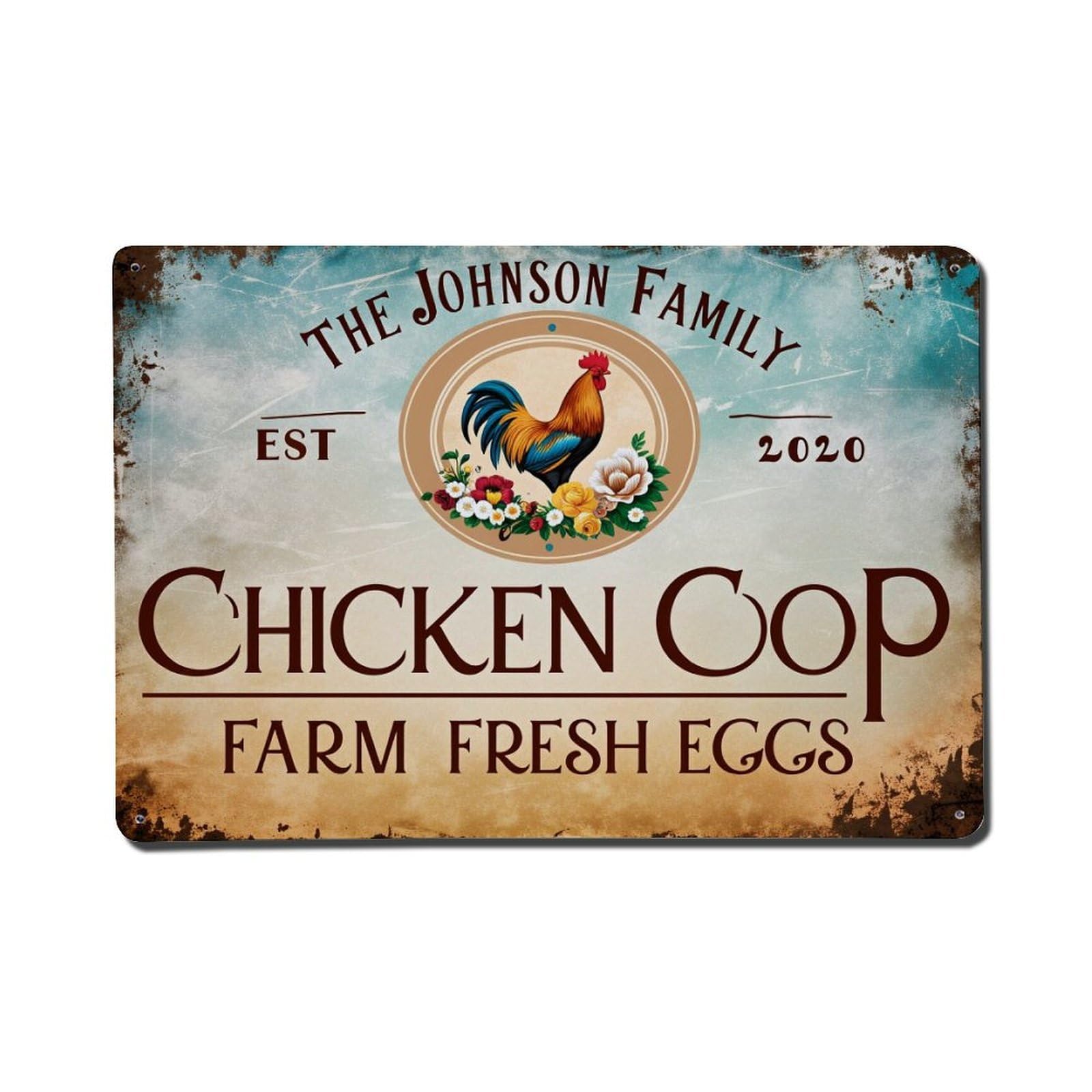 Rooster Flowers Eggs Farm Sign Tin Sign Vintage Metal Poster, Home Bar Garage Man Cave Cafe Indoor & Outdoor Wall Decoration 8x12Inches