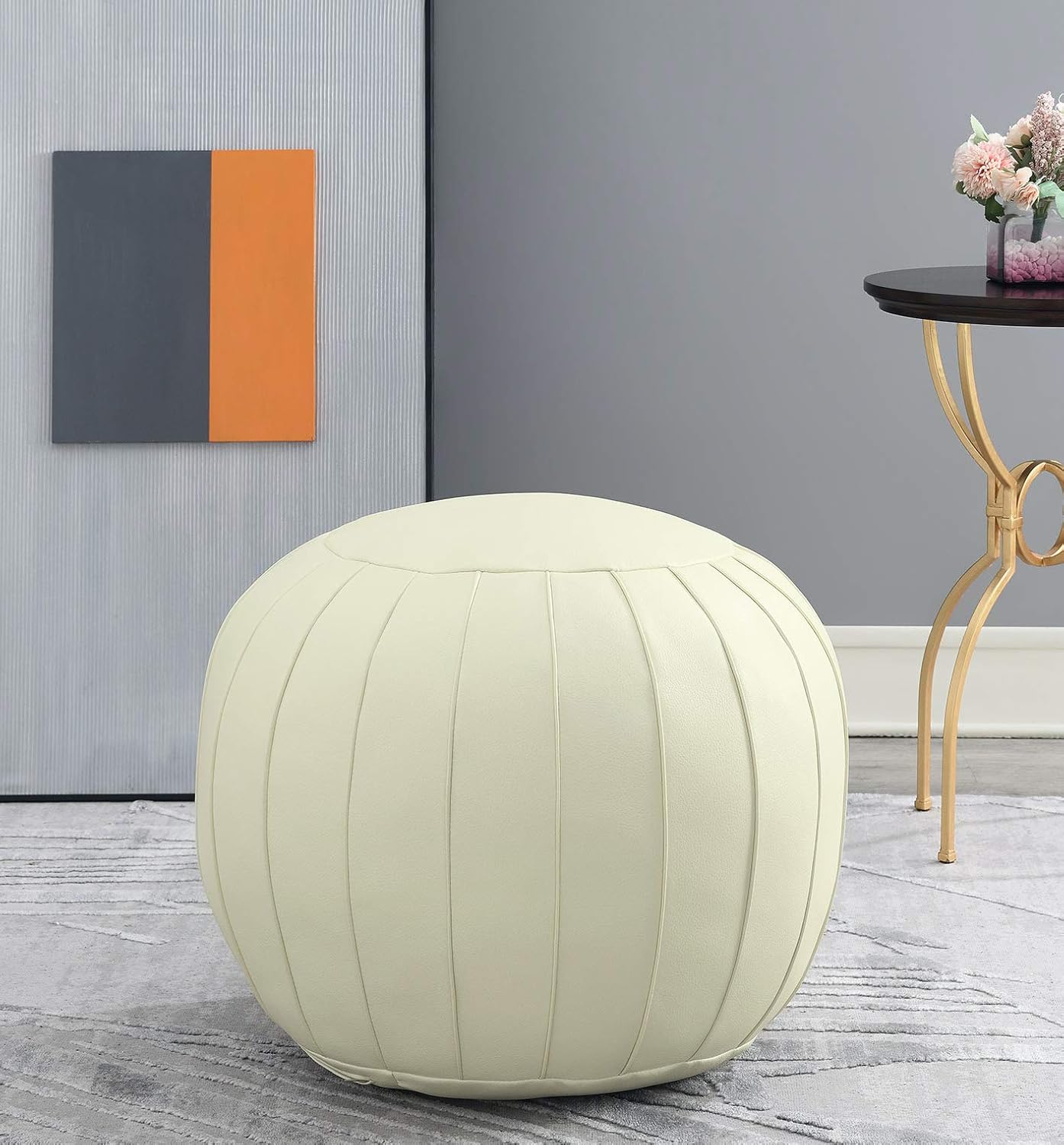 Comfortland Unstuffed Ottoman Pouf Covers,Large Faux Leather Foot Stool