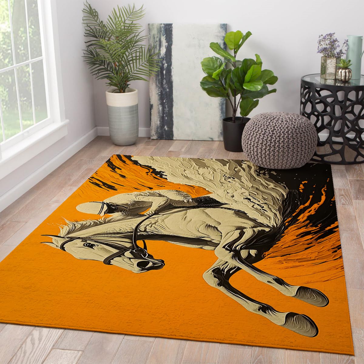 Tapis de course hippique pop art orange vif au motif graphique 180x270 cm