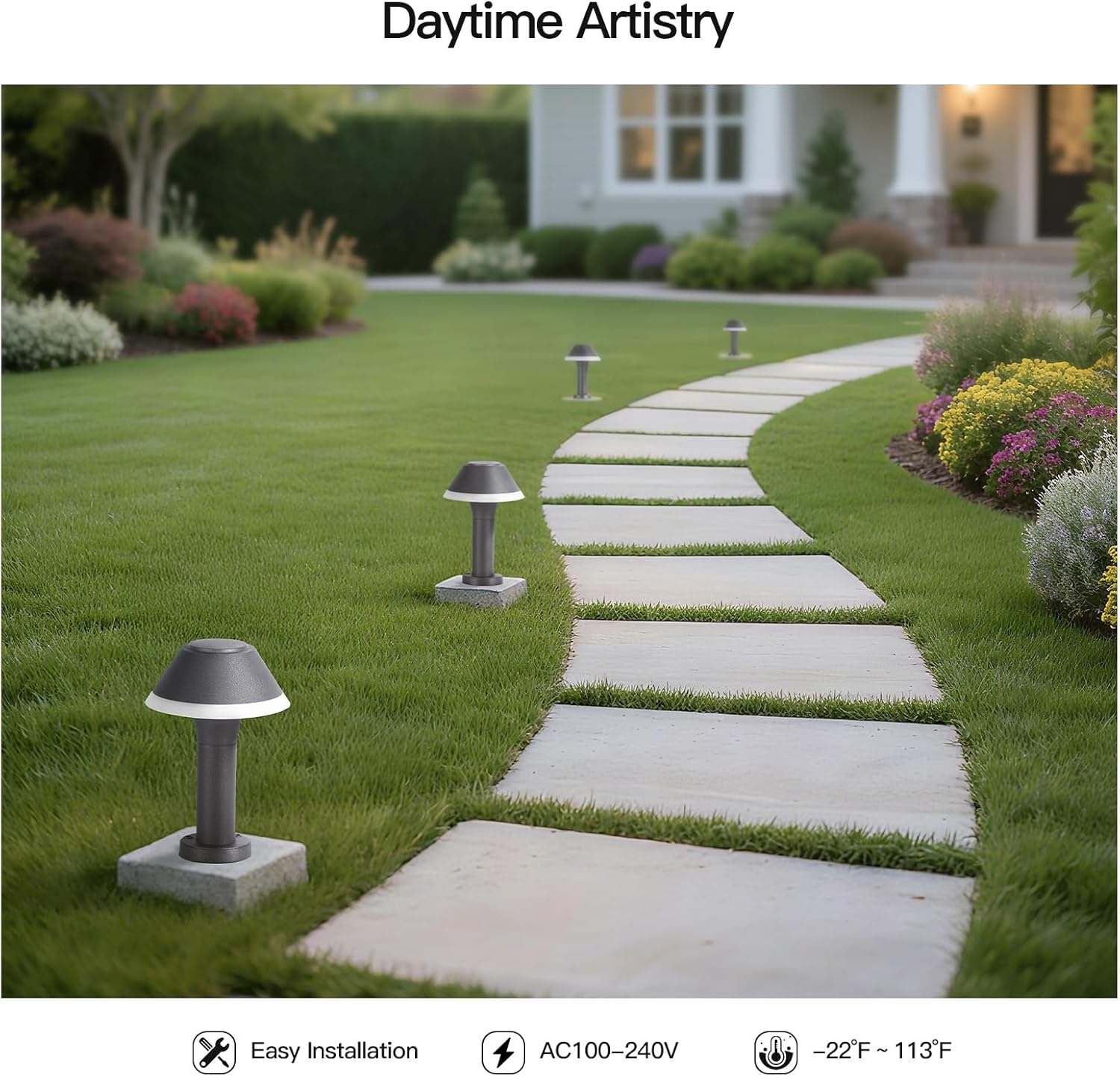 11.8" Landscape Path Lights, AC100-240V Modern Outdoor Pathway Lights Hard Wired, LED High Lumen Bollard Lights, IP65 Waterproof Driveway Light, 3000K Lighting for Walkway Lawn Patio Garden Yard