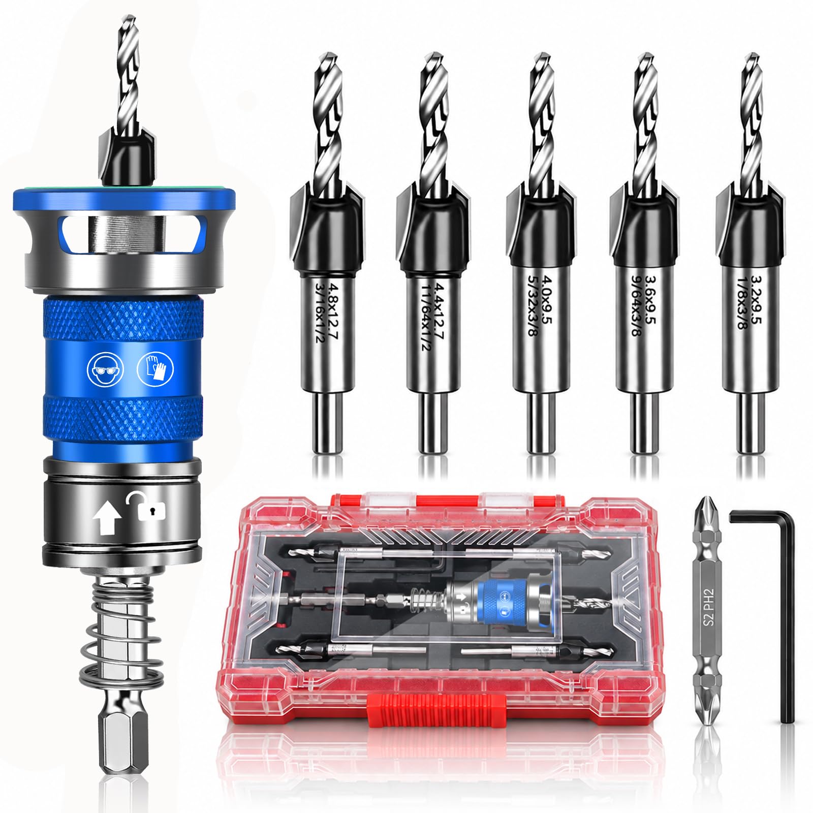 Countersink Drill Bit Set - 9 Piece with Depth Stop -11 Countersink Drill Bit Set - 9 Piece with Depth Stop -11