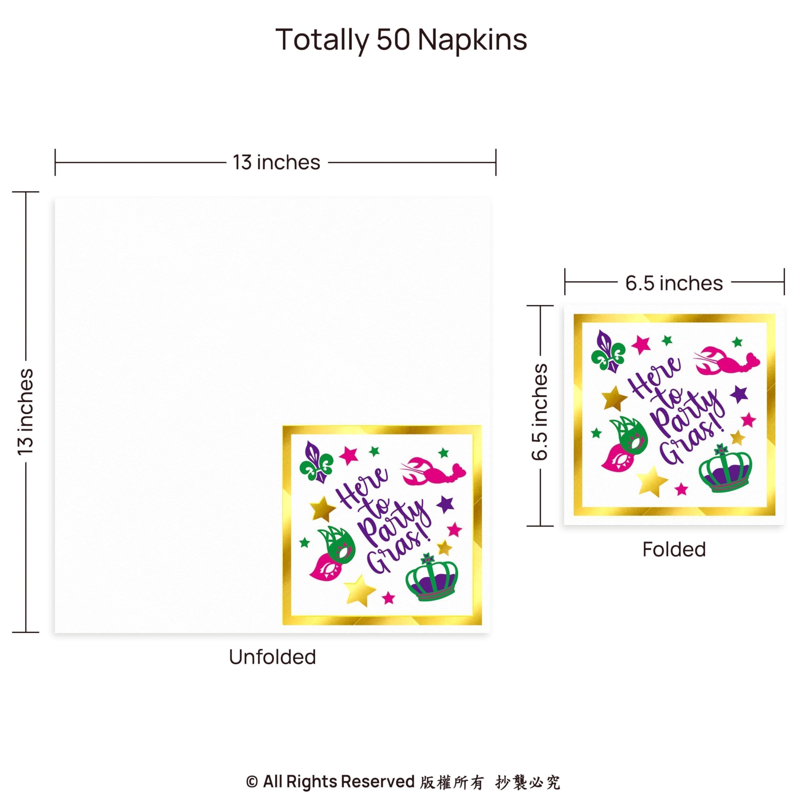 Cheerland 50 Pcs Mardi Gras Napkins with Gold Foil Disposable Guest Paper Napkins for Mardi Gras Party Dinner Lunch Masquerade New Orleans Cocktail Napkins