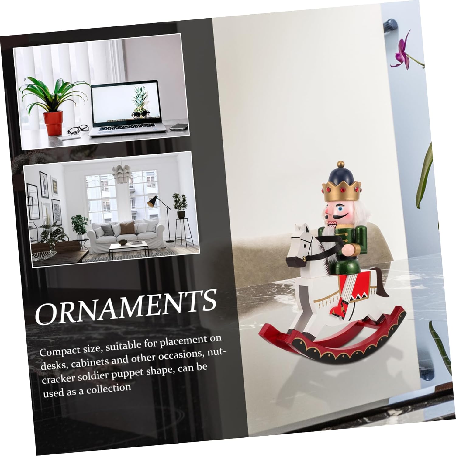 Wooden Nutcracker Decoration Green Nutcracker Soldier Craft Festive Christmas Wooden Horse for Home Table Shelf Display