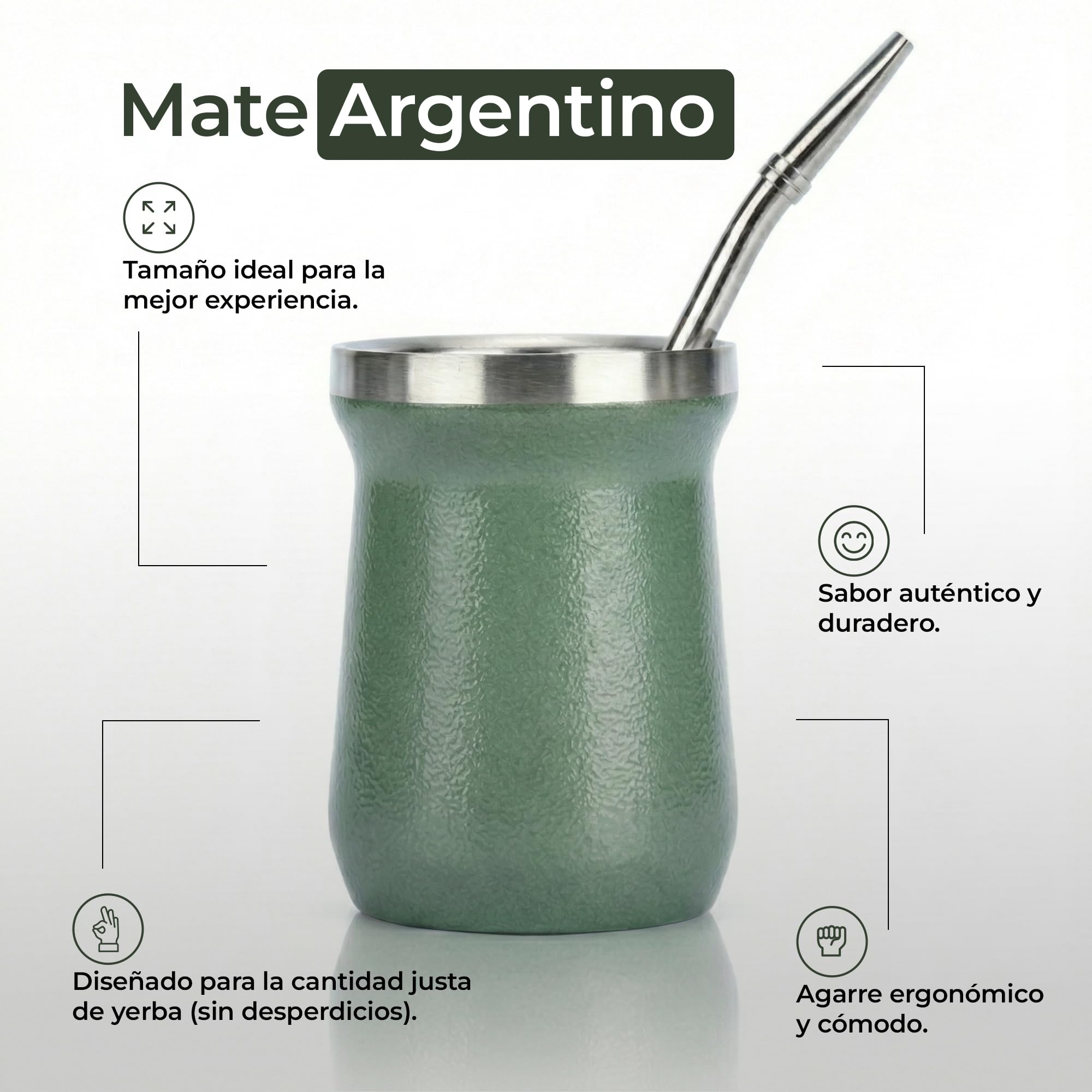 Kit Mate Argentino Completo de 1L | Set de Mate con Termo de Acero Inoxidable Doble Pared | Incluye Mate, Bombilla y 2 Picos Cebadores Antiderrames (Verde)