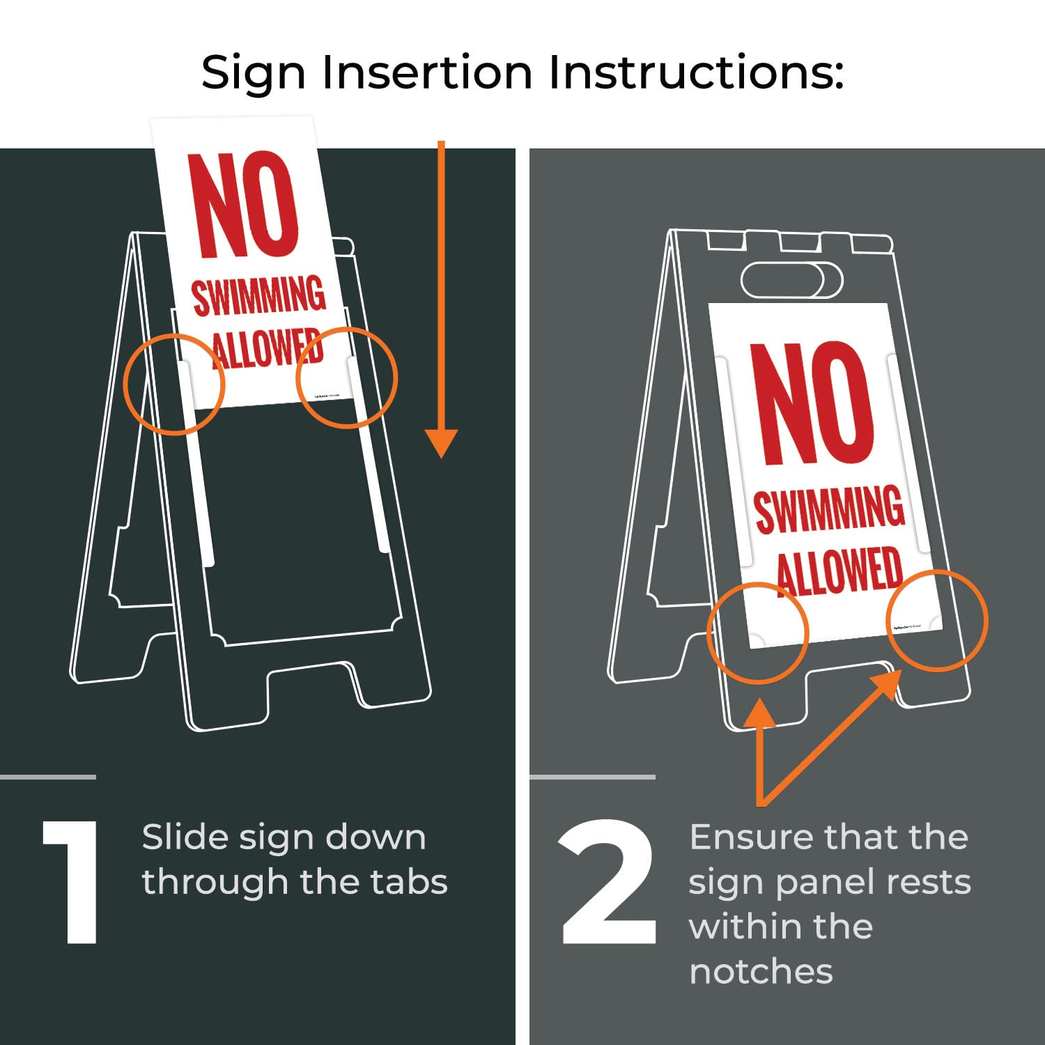 No Swimming Allowed Folding Floor Sign, 10x16 Inches, with A Frame Stand, Made in USA by Sigo Signs