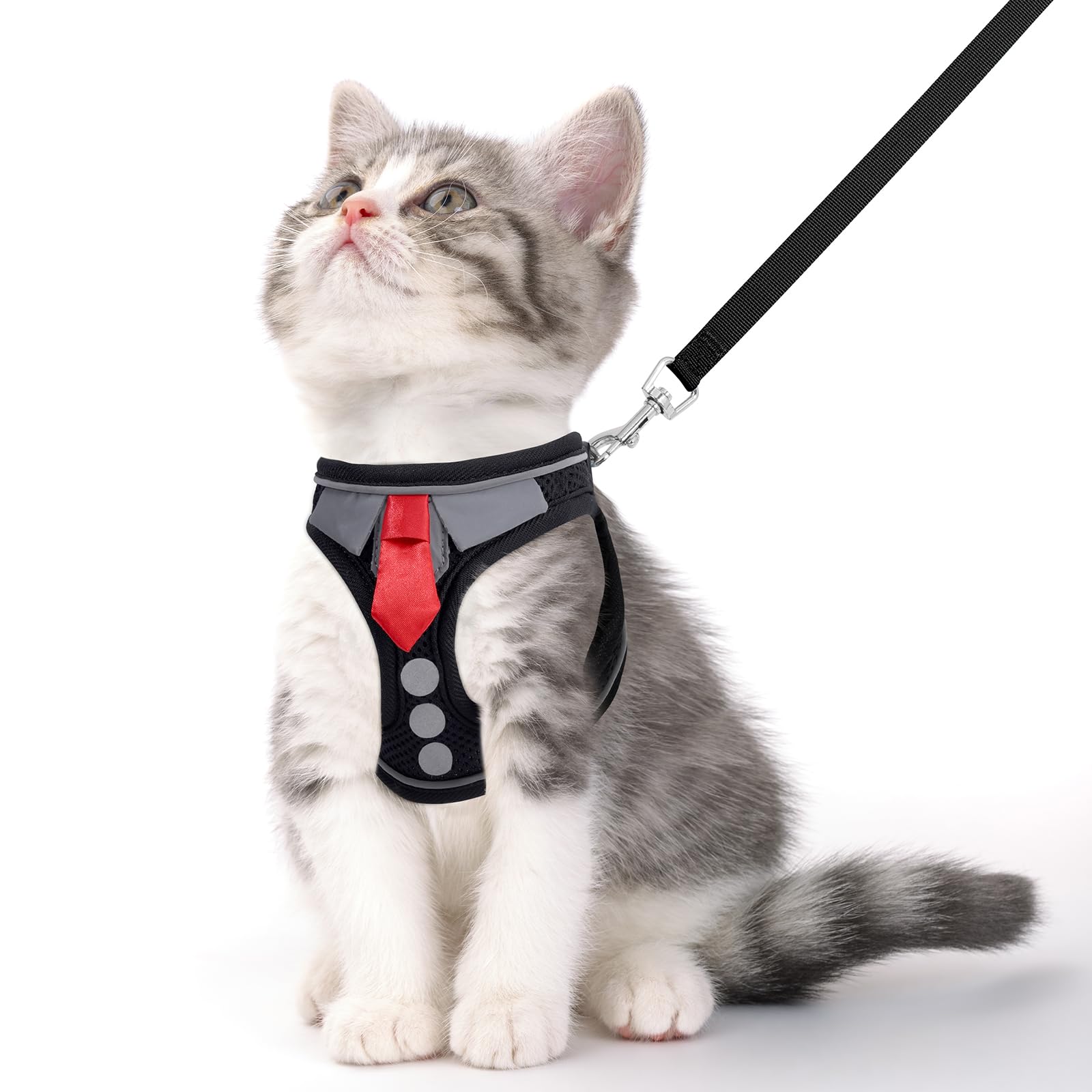 NCMAMA Cat Harness and Leash Set for Walking Escape Proof, Soft Adjustable Kitten Harness Breathable Mesh with Reflective Strips Harness for Kitty Puppy Bunny(Black,XS)