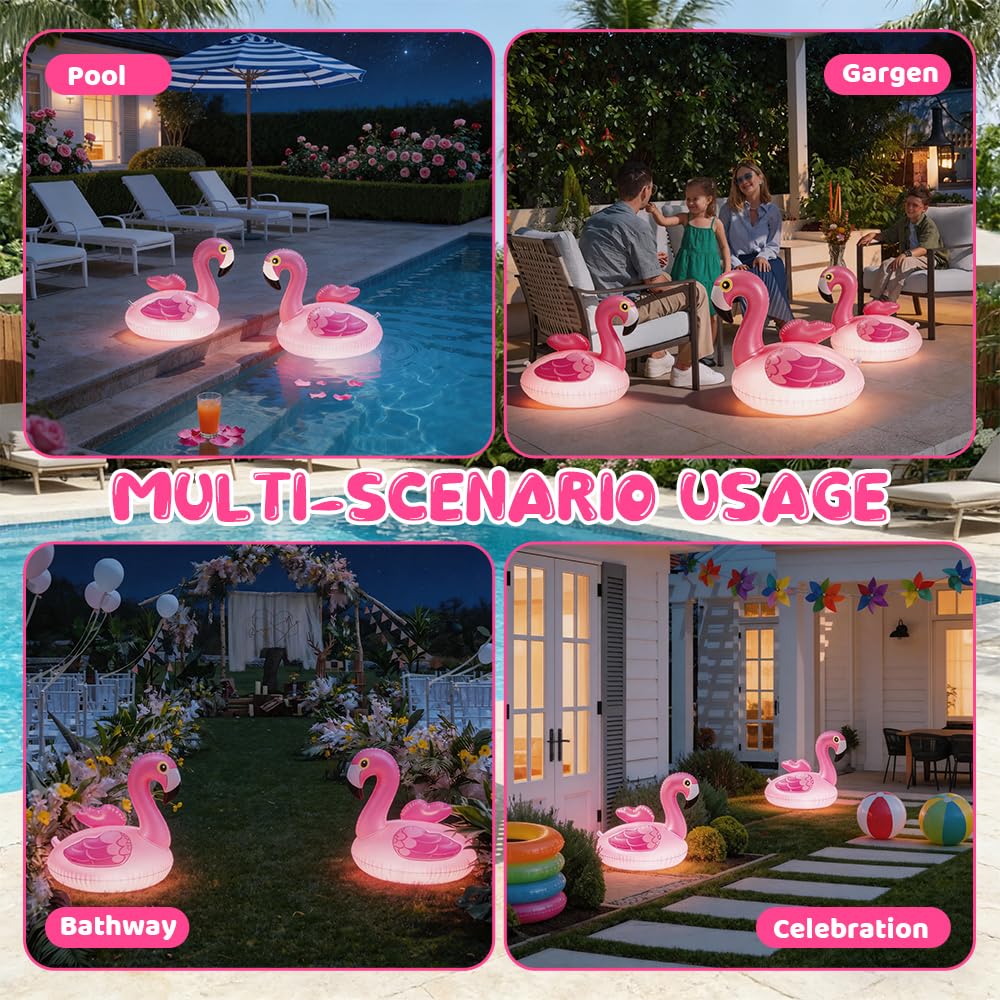 Flamingo Pool Lichter Schwimmend, 2 Stück Flamingo Solar Poolbeleuchtung Schwimmend, IP68 wasserdichte Flamingo Aufblasbar, Solar Schwimmende Pool Licht für Garten, Schwimmbad, Strand, Rasen