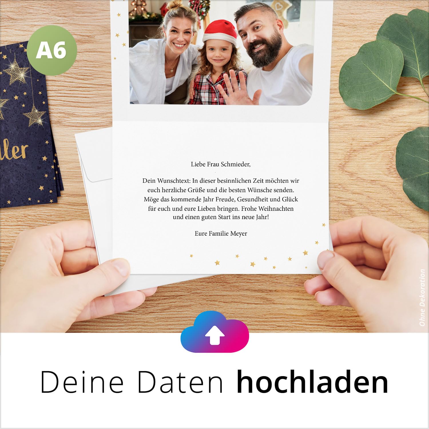 50 Weihnachtskarten personalisiert mit eigenem Text & Foto – Premium Grußkarten Set mit Umschlag - Weihnachten individuell gestalten | Klappkarten A6 | personalisierte Weihnachtskarten edel blau