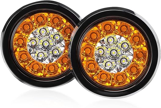 auovo 4 Inch Round LED Truck/Trailer White Amber Taillights with Rubber Grommet 16LED DC 12V Waterproof Stop Brake Running Reverse Backup Lights Tail Lamps for RV TrailerAmber/White