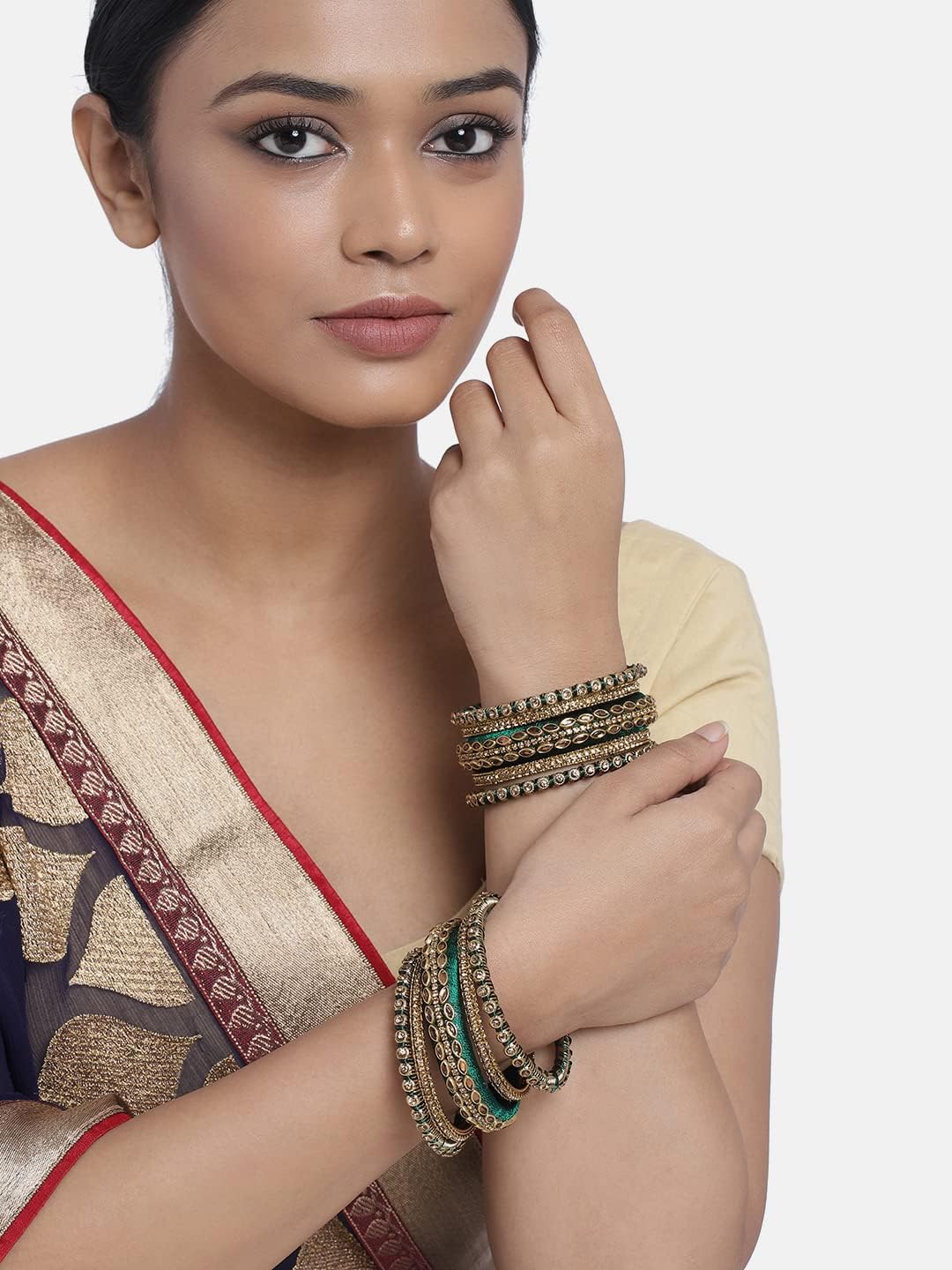 Aheli Silk Thread Faux Stone Studded Bangle Set Chuda Ethnic Indian Wedding Wear Fashion Jewelry Gift for Women