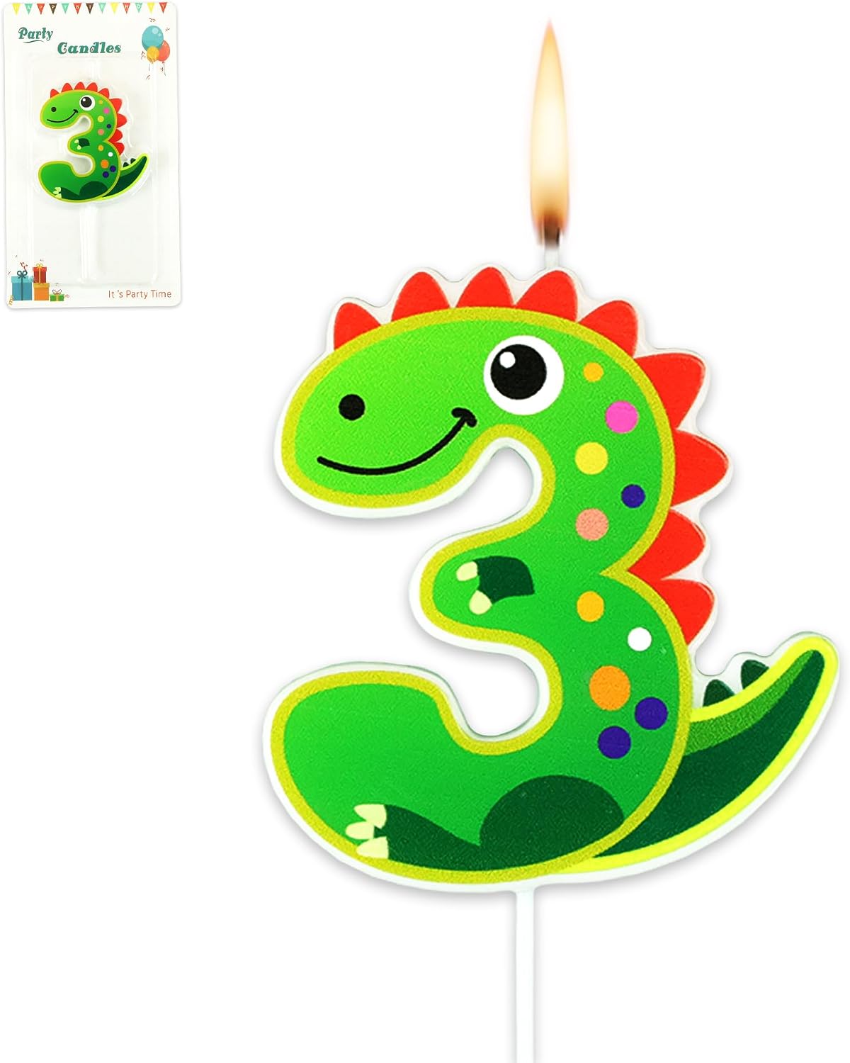 3rd Birthday Dinosaur Birthday Candles for Cake, Dinosaur Shaped Number 3 Candles Cake Topper for Dinosaur Party Supplies