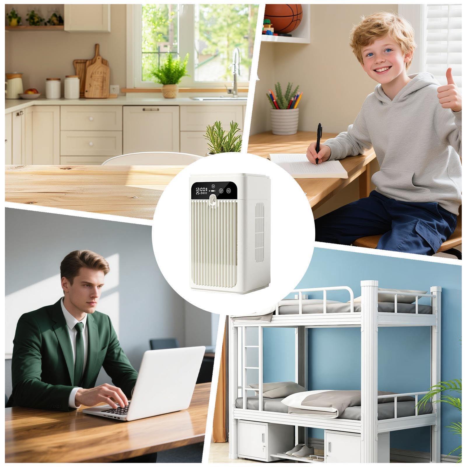 Genérico Ventilatore da scrivania portatile, ricaricabile con 2 impostazioni di velocità e visualizzazione 'ora, silenzioso, per casa, ufficio, camera da , dormitorio, cucina, campeggio, uso