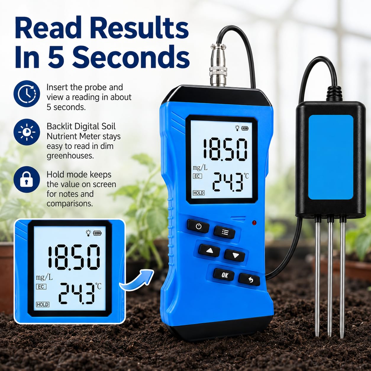 Tester del terreno 7‑in‑1, intervallo di temperatura da -40 ℃ a 80 ℃