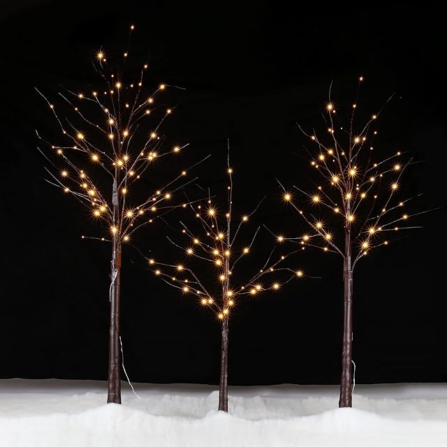 Taylor & Brown 6FT Brown Birch Tree With 96 Warm White LED Lights Mains Powered Pre-Lit Christmas Twig Home Party Wedding Decoration Ornament Festive Trees