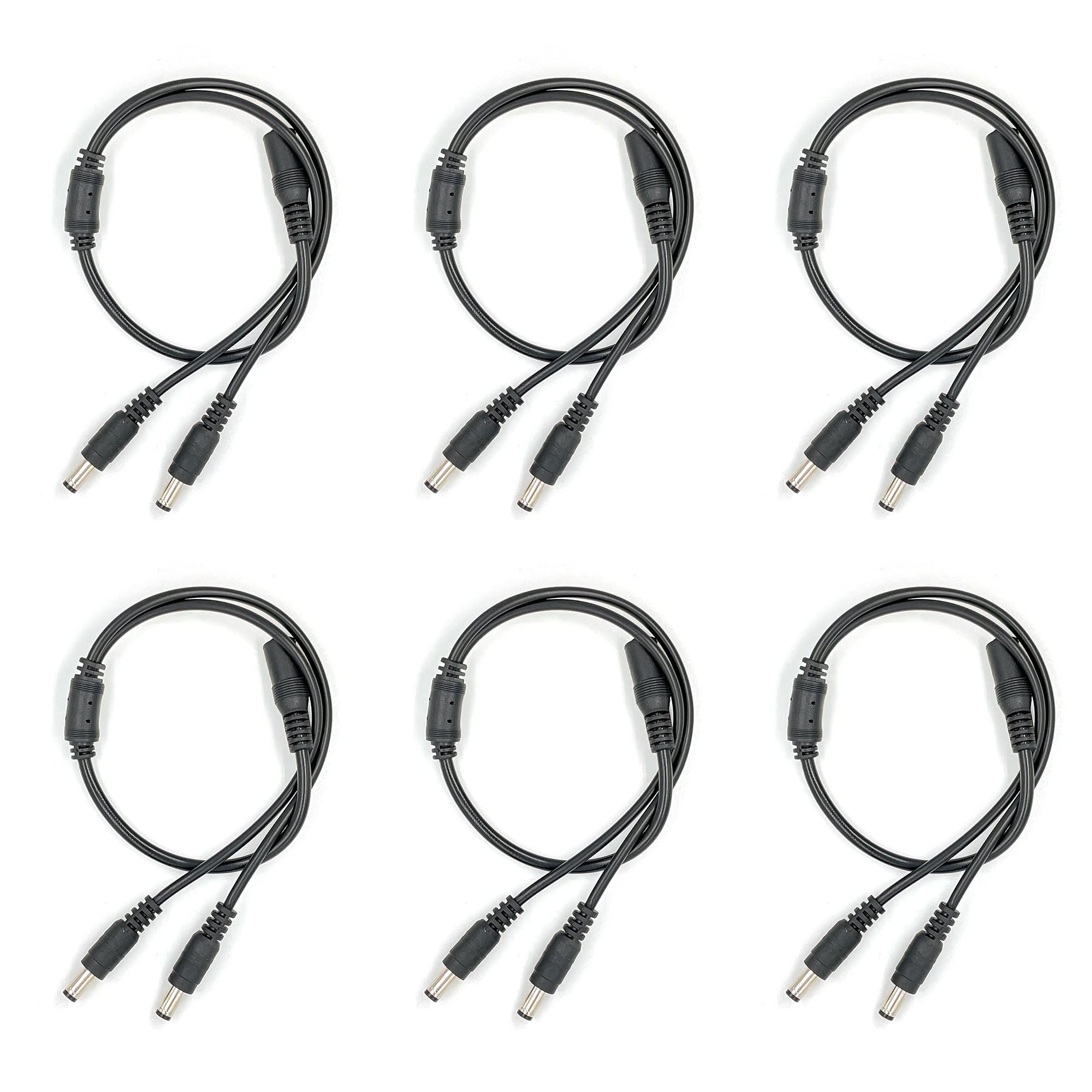6 Pack DC Power 1 Female to 2 Male 5.5mm x 2.1mm Camera Cable Barrel Plug Y Splitter Adapter Wire for CCTV Cameras LED Light Strip and More(lkelyonewy)