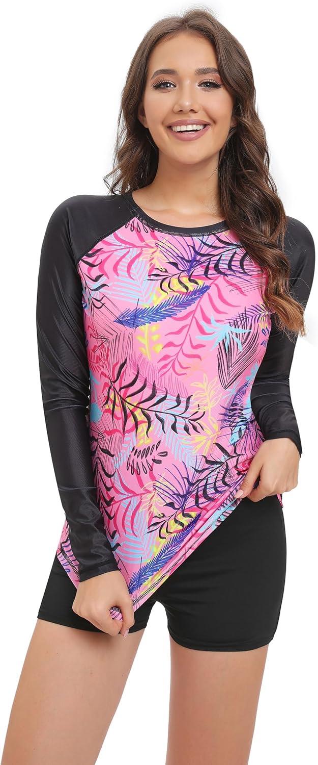 Women's Rash Guard UPF50+ Sun Protection Swim Quick Dry Bathing Shirt Top for Woman Long Short Sleeve
