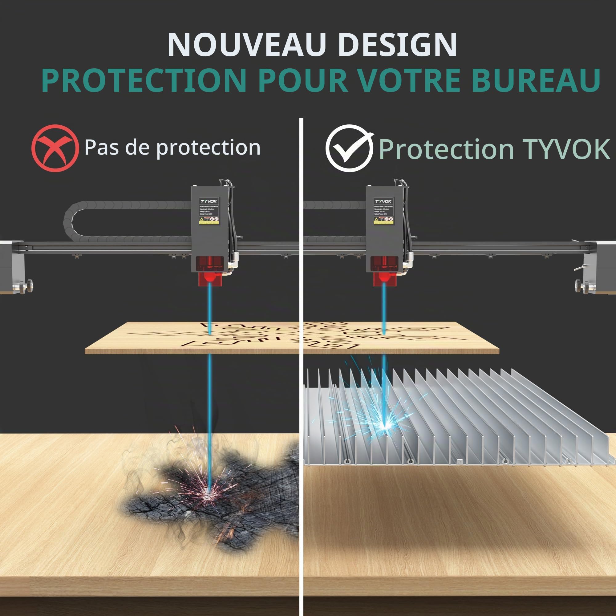 Puikos Lit laser en nid d'abeille 400 x 400 mm Table de travail en nid d'abeille pour machine de gravure laser/découpe laser, protection de bureau, assemblage libre, dissipation rapide de la chaleur