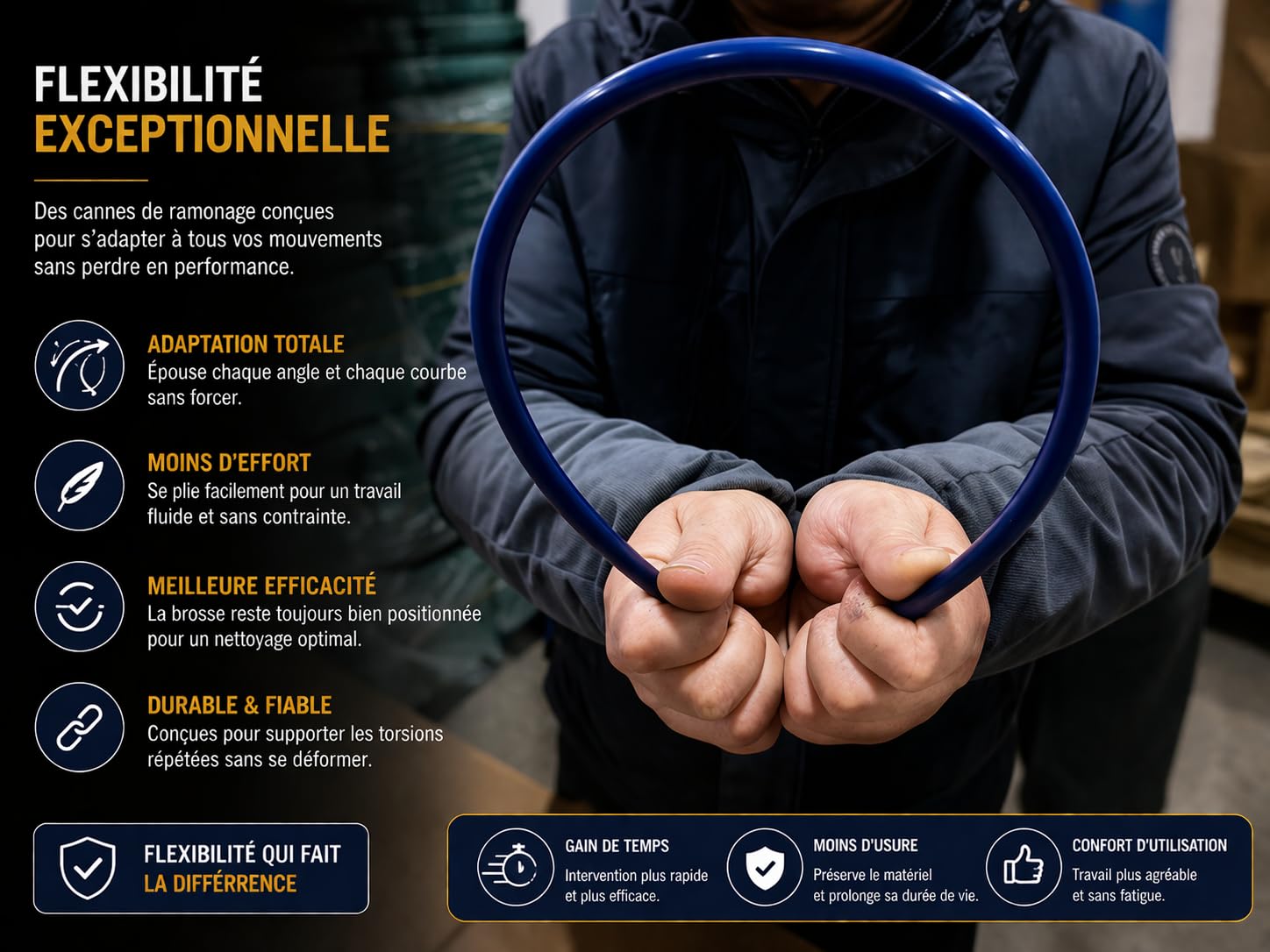 Kit de ramonage poêle à granulés pellets 9m – hérisson 80 mm 100 mm PROKIT Complet + Ebook Inclus, 15 Cannes Flexibles (0,6 m), Adaptateur M12, Gants antidérapants, Lunettes, Sac Transport, Brosse