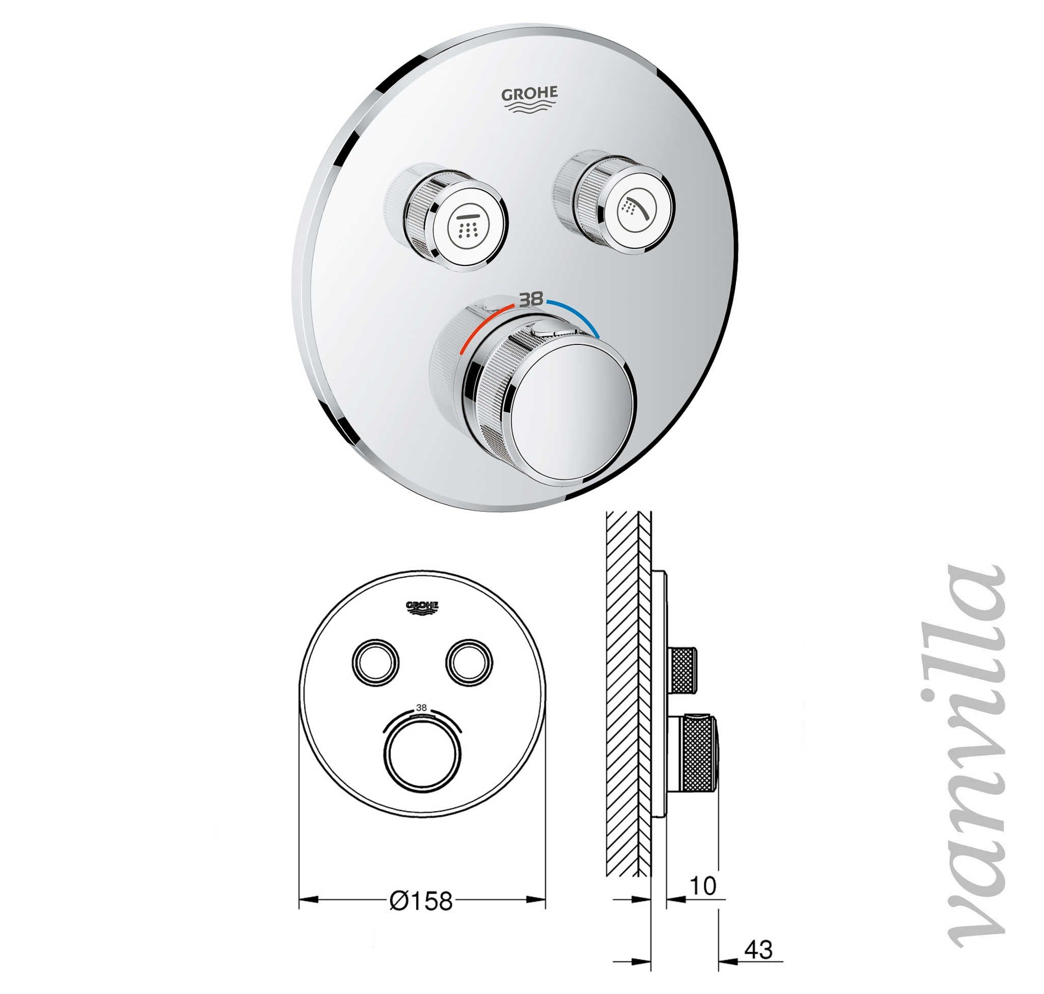 vanvilla Duschsystem Unterputz mit Duscharmatur Grohe poliert G06-ob