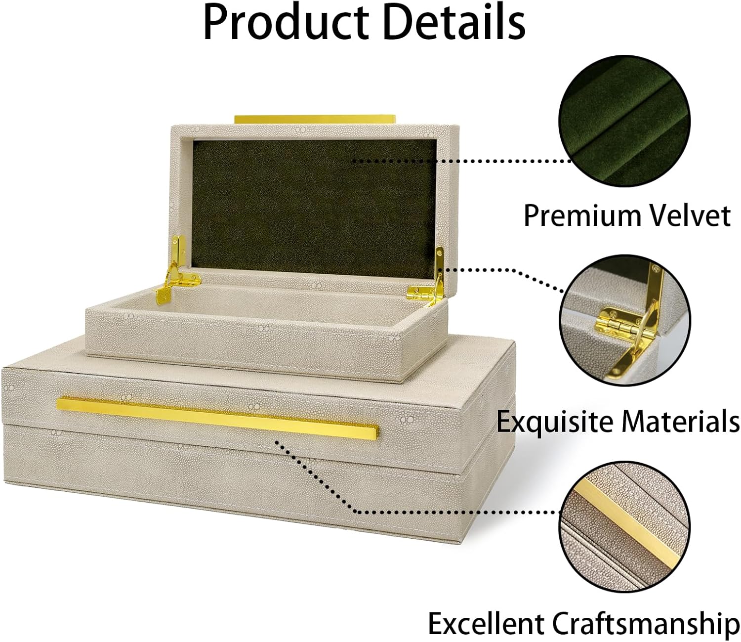 Modern Decorative Box Faux Shagreen Leather, Decorative Storage Boxes with Lids for Home Decor, Large Multifunctional Storage Jewelry Box Organizer(Ivory)