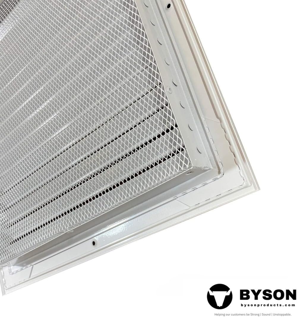 Byson Aluminum Return Air Grille Fixed Louvre White Powder Coated with Steel Mesh (16 x 16 inches)