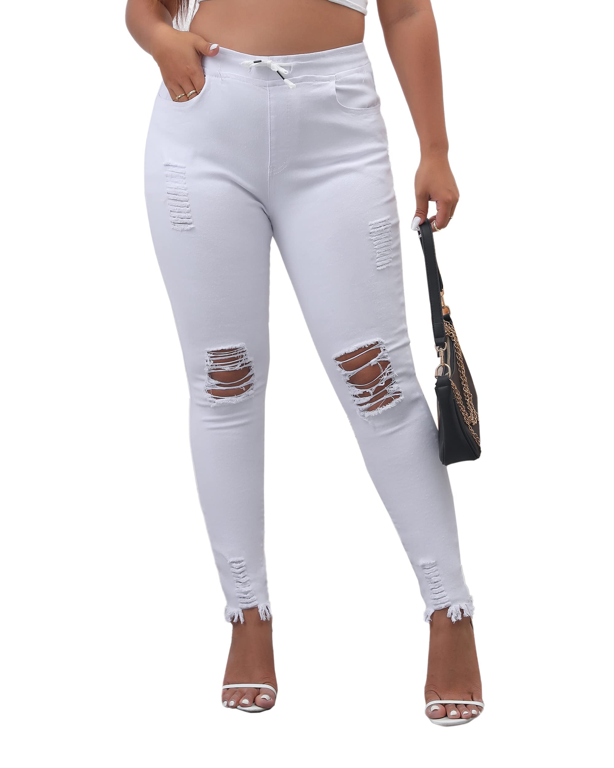 JCBYTJSW Women's Plus Size Skinny Fit Stretch Jeans High Waisted Ripped Jeans Women Soft Comfort Destroyed Denim Pants