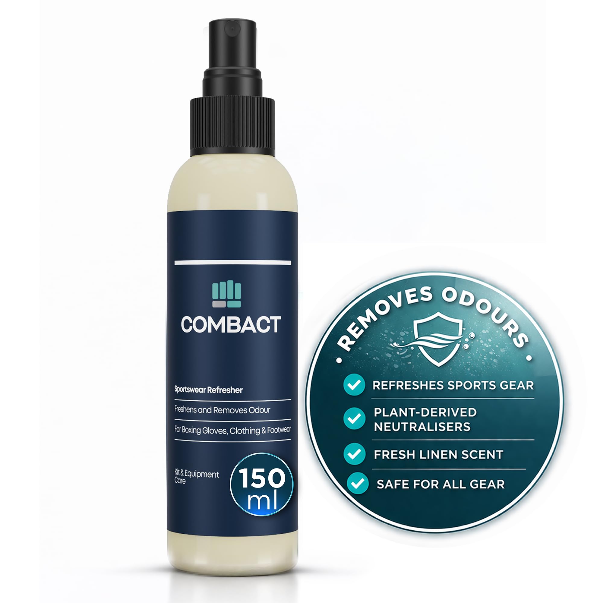 Boxing Glove Spray & Deodoriser – Fresh Linen Odour Remover for Muay Thai, Shoes & Kit Bags (150ml) – Sportswear Refresher, COMBACT