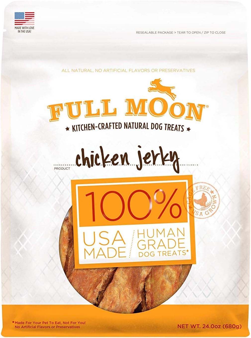 Full Moon All Natural Human Grade Dog Treats, Chicken Jerky, 24 Ounce (2 Packs)